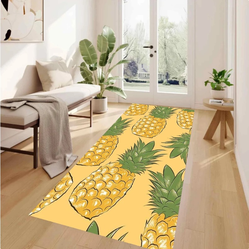 Commercial Kitchen Background - Cartoon Pineapple Yellow Background Runner Rug