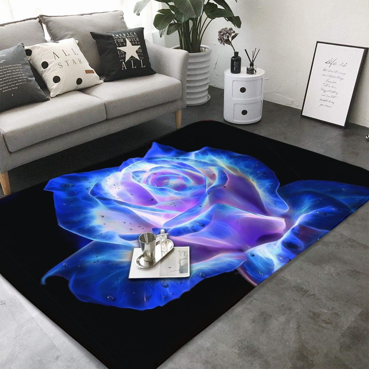 Blue Rose Flower on Black Back - Commercial Kitchen Background 评论和价格