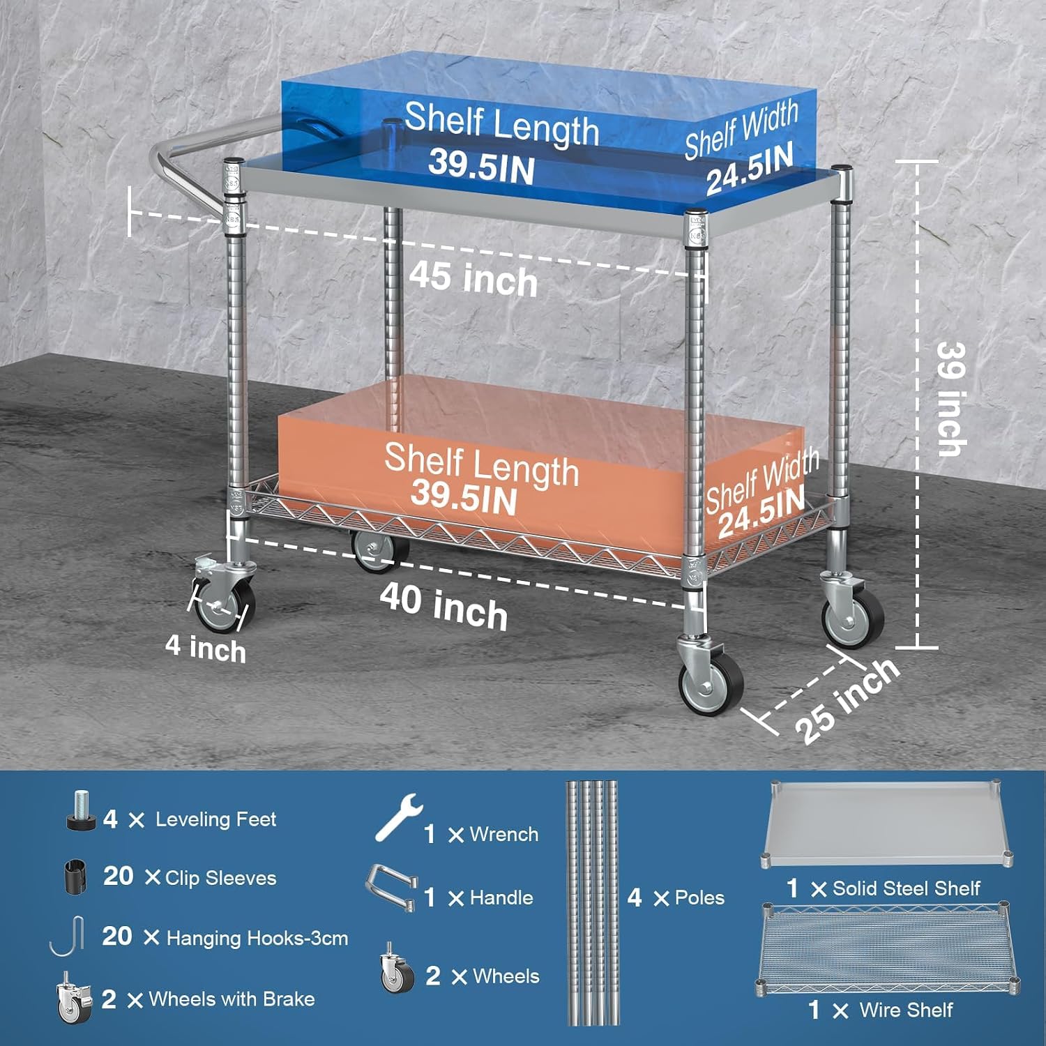 2-Tier Silver Metal Rolling Ut - Commercial Kitchen Warehouse 评论和价格