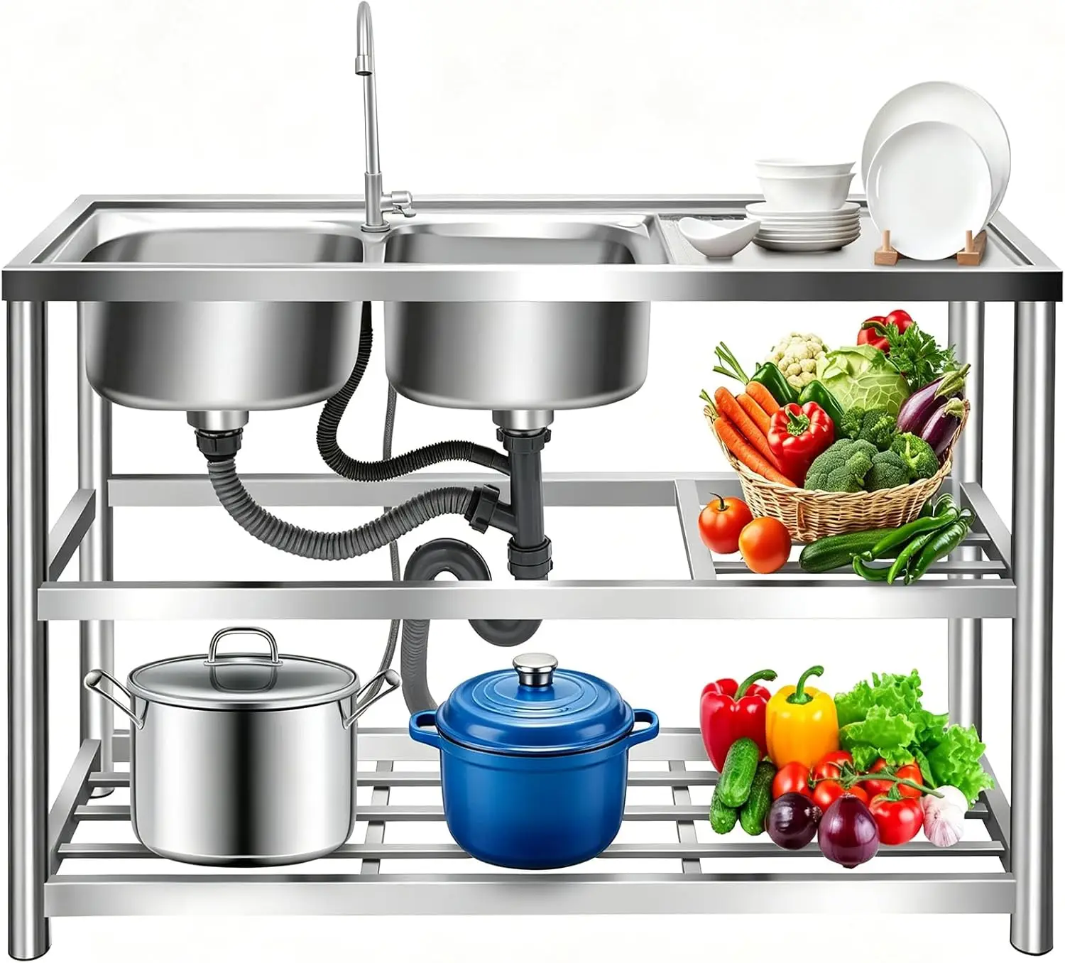 Kitchen Freestanding Prep Sink - Commercial Kitchen Worktops 评论和价格