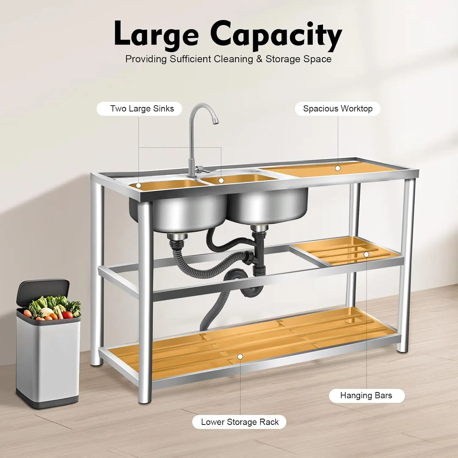 Kitchen Freestanding Prep Sink - Commercial Kitchen Worktops 评论和价格