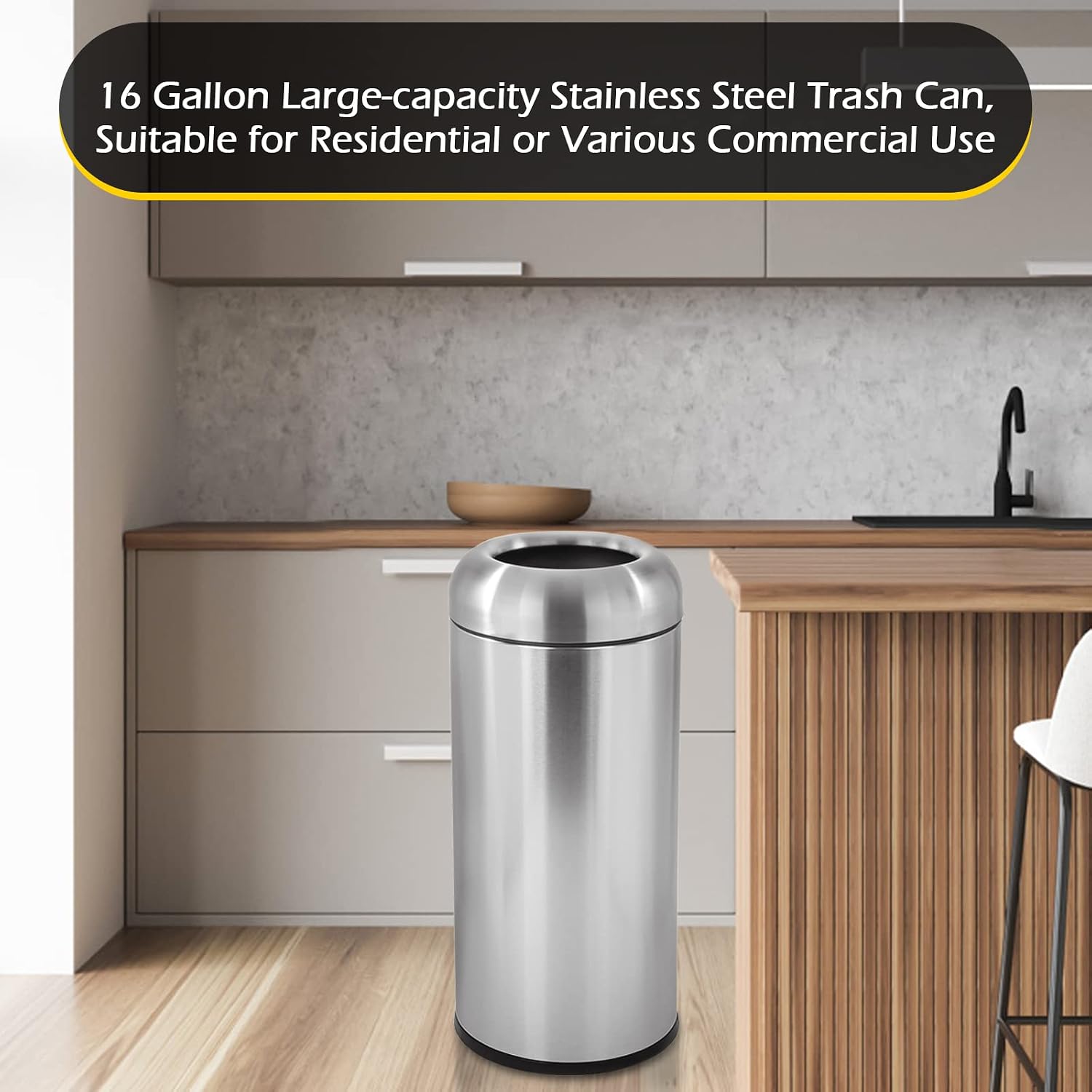 Large Stainless Steel Open‑Top - Commercial Kitchen Garbage Can 评论和价格